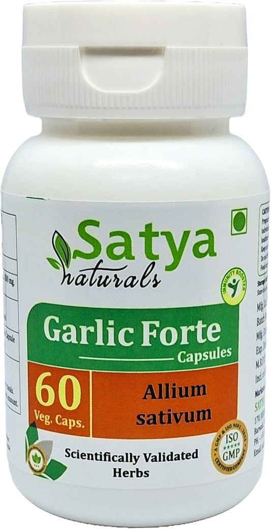 Satya Naturals Garlic Forte Capsules 500 mg - Allium Sativum Extract for Men and Women - Herbal Ayurvedic Supplement - 10:1 Forte - 60 Veg Capsules