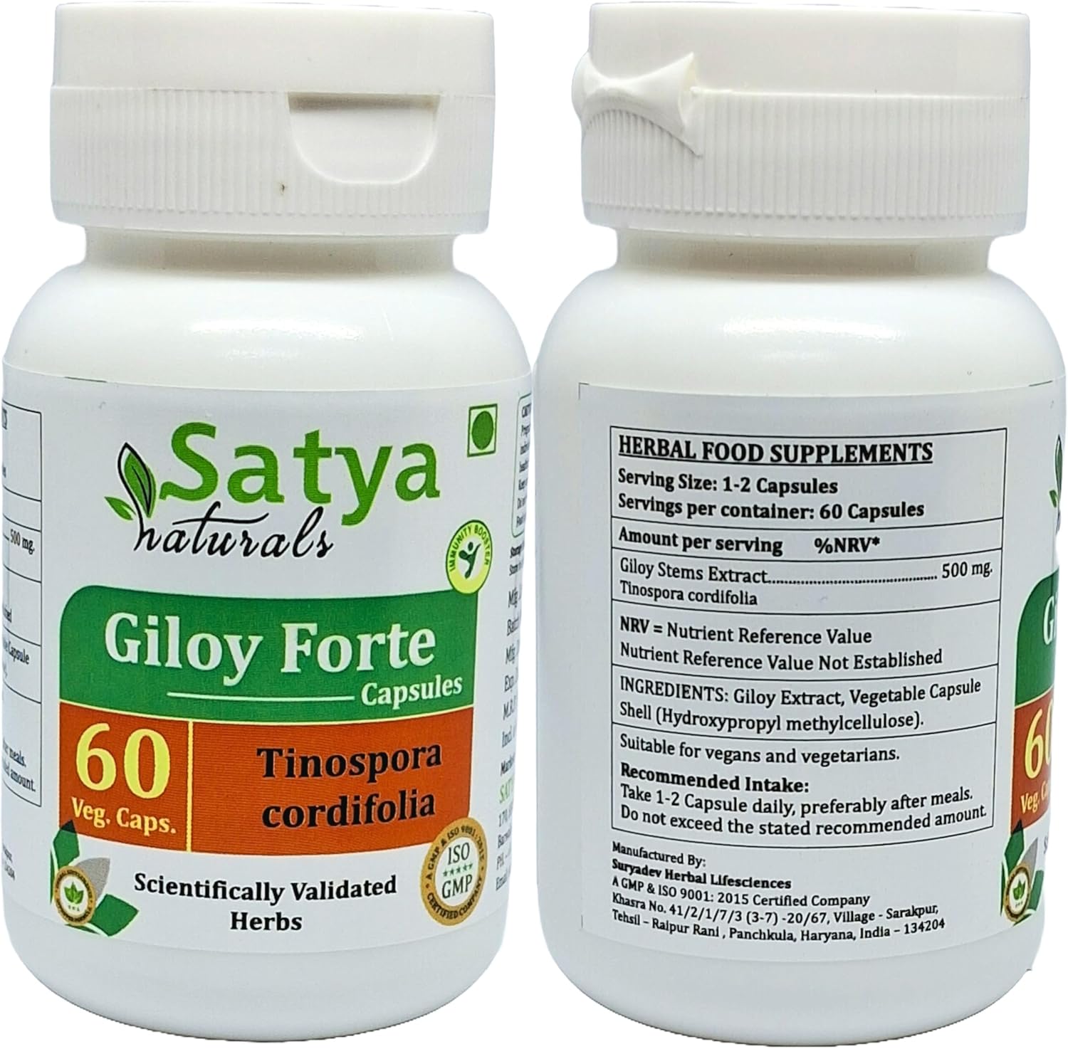 Satya Naturals Giloy Forte Capsules 500mg - 120 Veg Capsules, Guduchi Extract for Men and Women, Ayurvedic Herbal Supplement