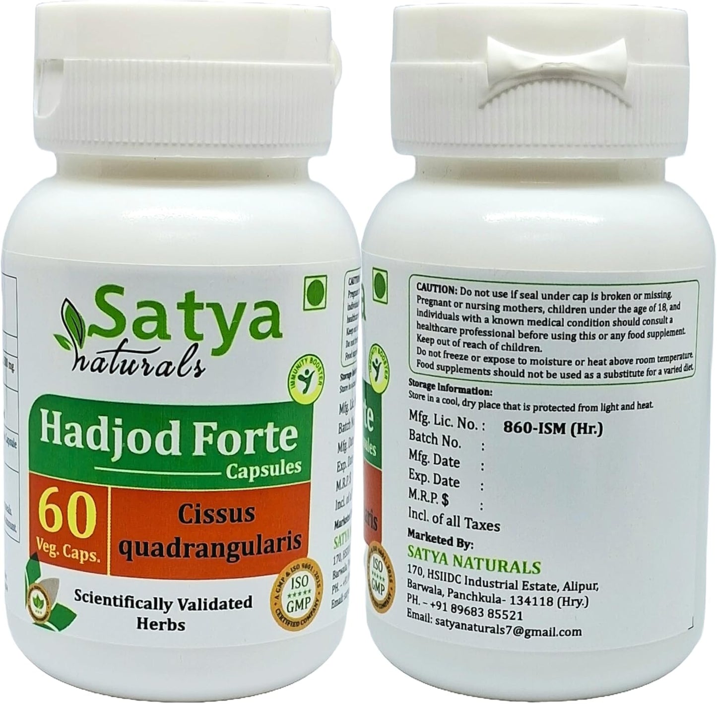 Satya Naturals Hadjod Forte Capsules 500 mg - Ayurvedic Herbal Supplement for Men and Women - 10:1 Extract - 120 Capsules
