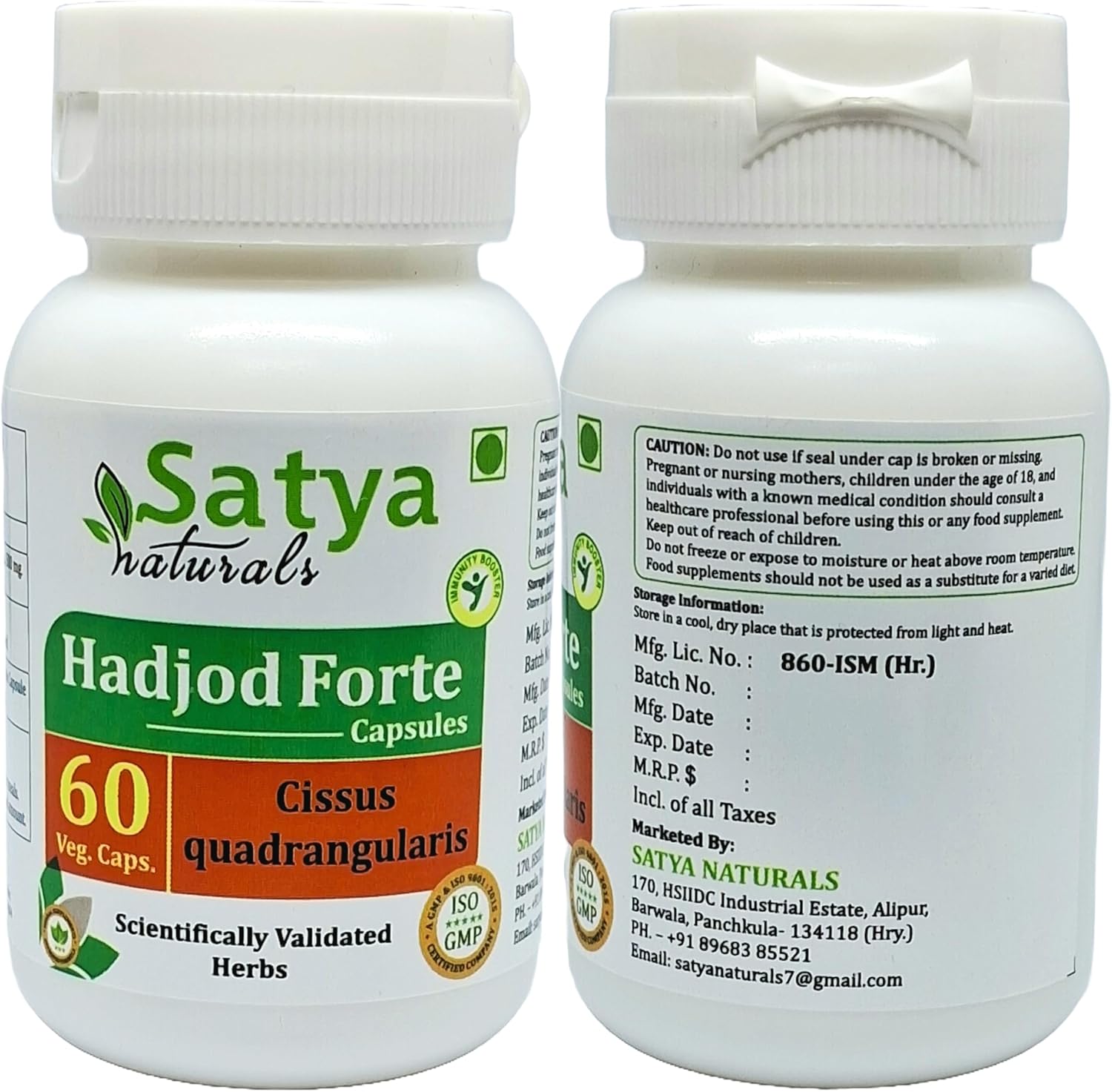 Satya Naturals Hadjod Forte Capsules 500 mg - Ayurvedic Herbal Supplement for Men and Women - 10:1 Extract - 120 Capsules