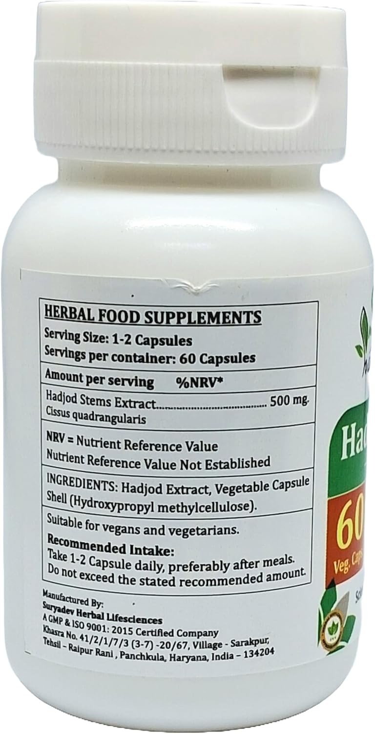 Satya Naturals Hadjod Forte Capsules 500 mg - Ayurvedic Herbal Supplement for Men and Women - 10:1 Extract - 120 Capsules