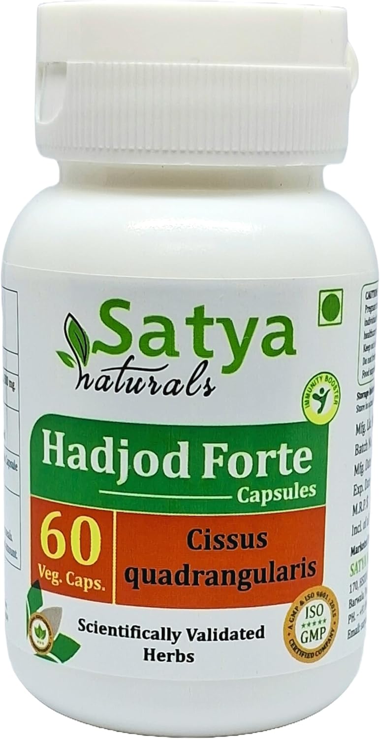 Satya Naturals Hadjod Forte Capsules 500mg - Ayurvedic Herbal Supplement for Men and Women - Cissus Quadrangularis Extract - 60 Veg Capsules