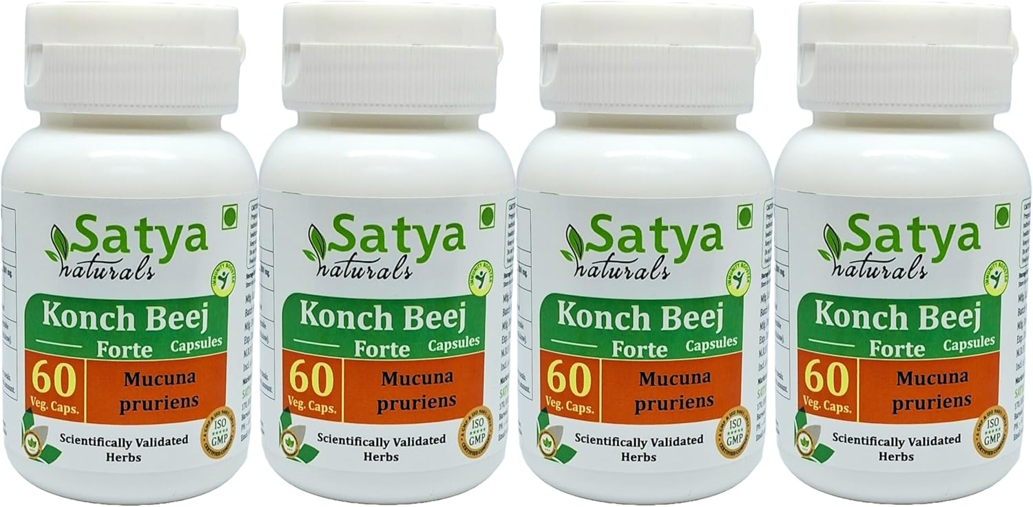 Satya Naturals Konch Beej Extract Capsules 500mg, 240 Veg Caps | Ayurvedic Herbal Supplement for Men & Women | Mucuna Pruriens 10:1 Forte-Pack of 4