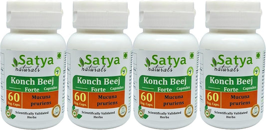 Satya Naturals Konch Beej Extract Capsules 500mg, 240 Veg Caps | Ayurvedic Herbal Supplement for Men & Women | Mucuna Pruriens 10:1 Forte-Pack of 4