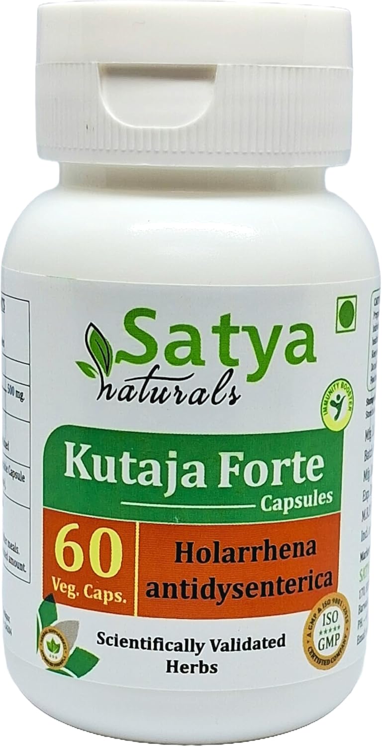 Satya Naturals Kutaja Forte Capsules 500 mg - Holarrhena Antidysenterica Extract Capsules for Men and Women - Ayurvedic Herbal Supplement - 10:1 Forte - 60 Veg Capsules