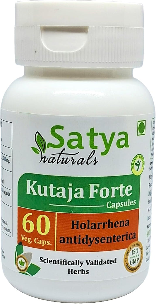 Satya Naturals Kutaja Forte Capsules 500 mg - Holarrhena Antidysenterica Extract Capsules for Men and Women - Ayurvedic Herbal Supplement - 10:1 Forte - 60 Veg Capsules