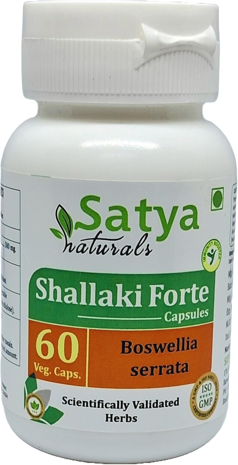 Satya Naturals Shallaki Forte Capsules 500mg - 60 Veg Capsules | Ayurvedic Boswellia Serrata Extract for Men & Women | Herbal Supplement with 10:1 Forte | 1 Bottle of 60 Capsules
