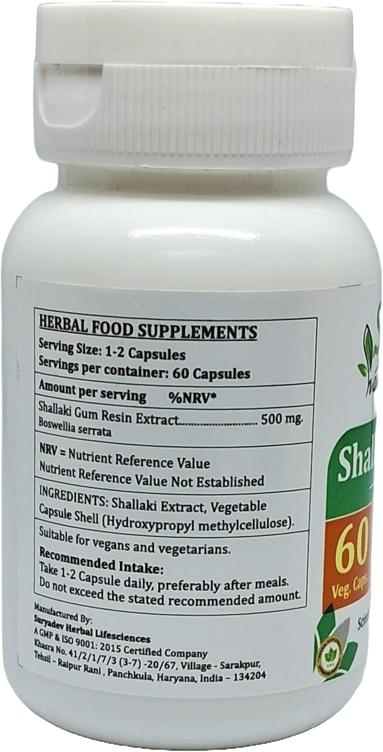 Satya Naturals Shallaki Forte Capsules 500mg - 60 Veg Capsules | Ayurvedic Boswellia Serrata Extract for Men & Women | Herbal Supplement with 10:1 Forte | 1 Bottle of 60 Capsules