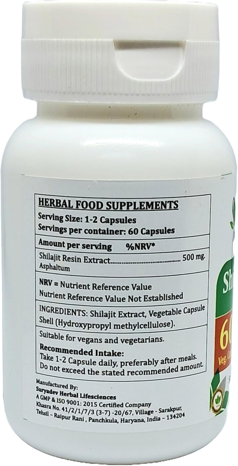 Satya Naturals Shilajit Forte Capsules - 500mg Herbal Supplement for Men and Women - 60 Veg Capsules - Ayurvedic Remedy - 10:1 Extract - 1 Bottle