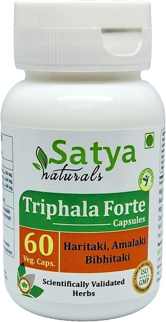 Satya Naturals Triphala Forte Capsules 500 mg - Ayurvedic Herbal Supplement for Men and Women - 60 Veg Capsules - Amalaki, Haritaki, Bibhitaki Extract - 10:1 Forte - 1 Bottle