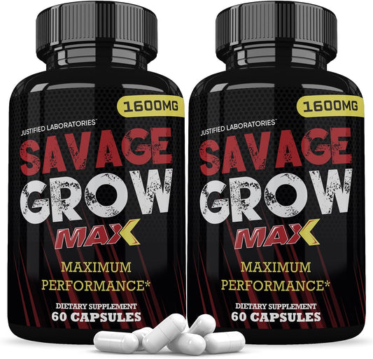 Savage Grow Max 1600MG Advanced Men's Health Formula - 2 Pack of 120 Capsules by Justified Laboratories