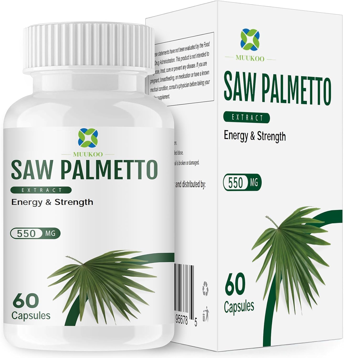 Saw Palmetto Extract Capsules for Men's Prostate Health, Herbal Supplement for Urinary Function, 60 Capsules, 450mg Powder + 100mg Extract