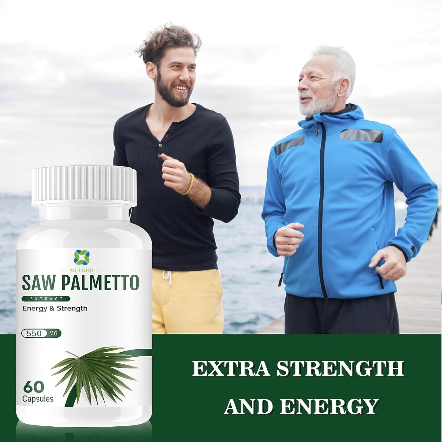 Saw Palmetto Extract Capsules for Men's Prostate Health, Herbal Supplement for Urinary Function, 60 Capsules, 450mg Powder + 100mg Extract