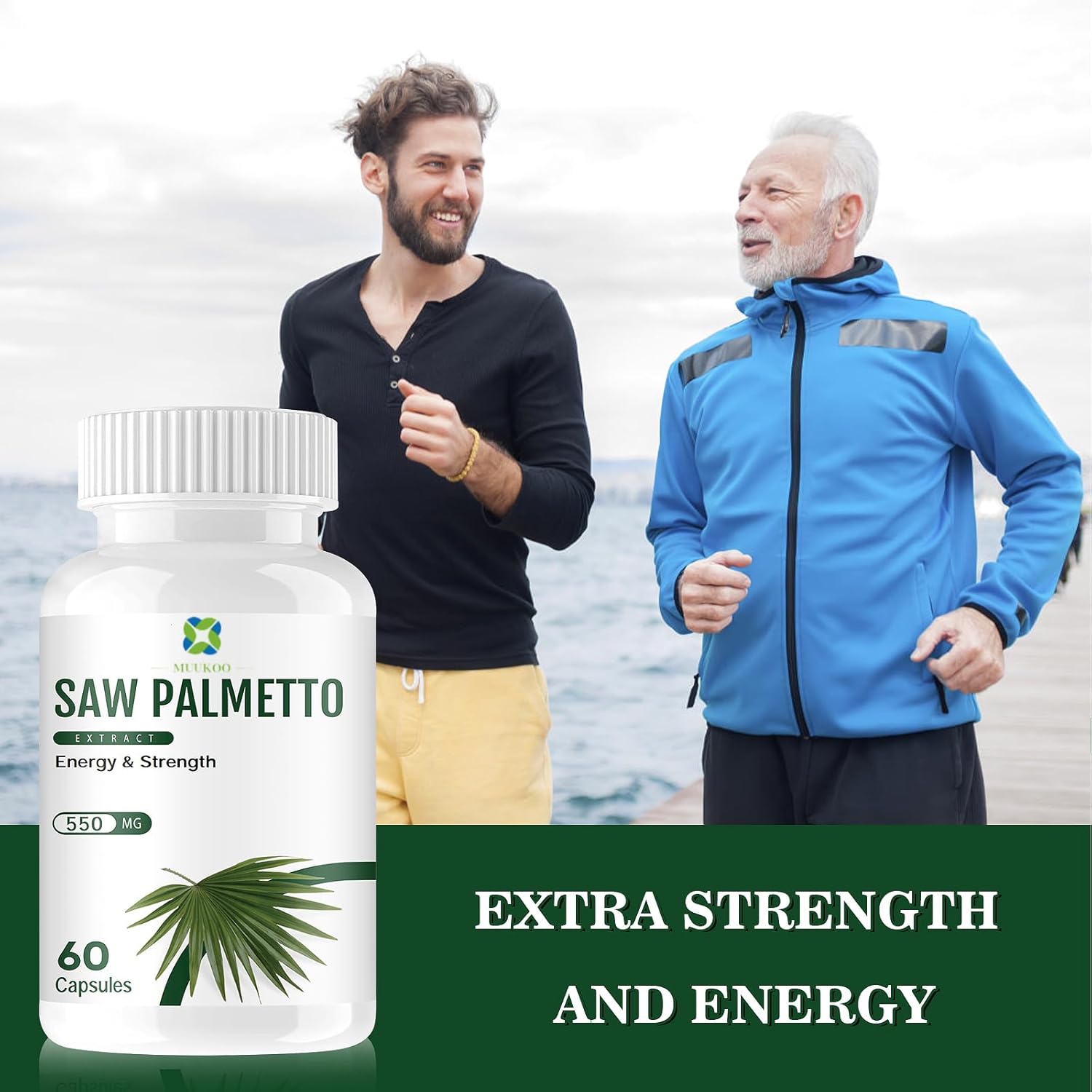 Saw Palmetto Extract Capsules for Men's Prostate Health, Herbal Supplement for Urinary Function, 60 Capsules, 450mg Powder + 100mg Extract