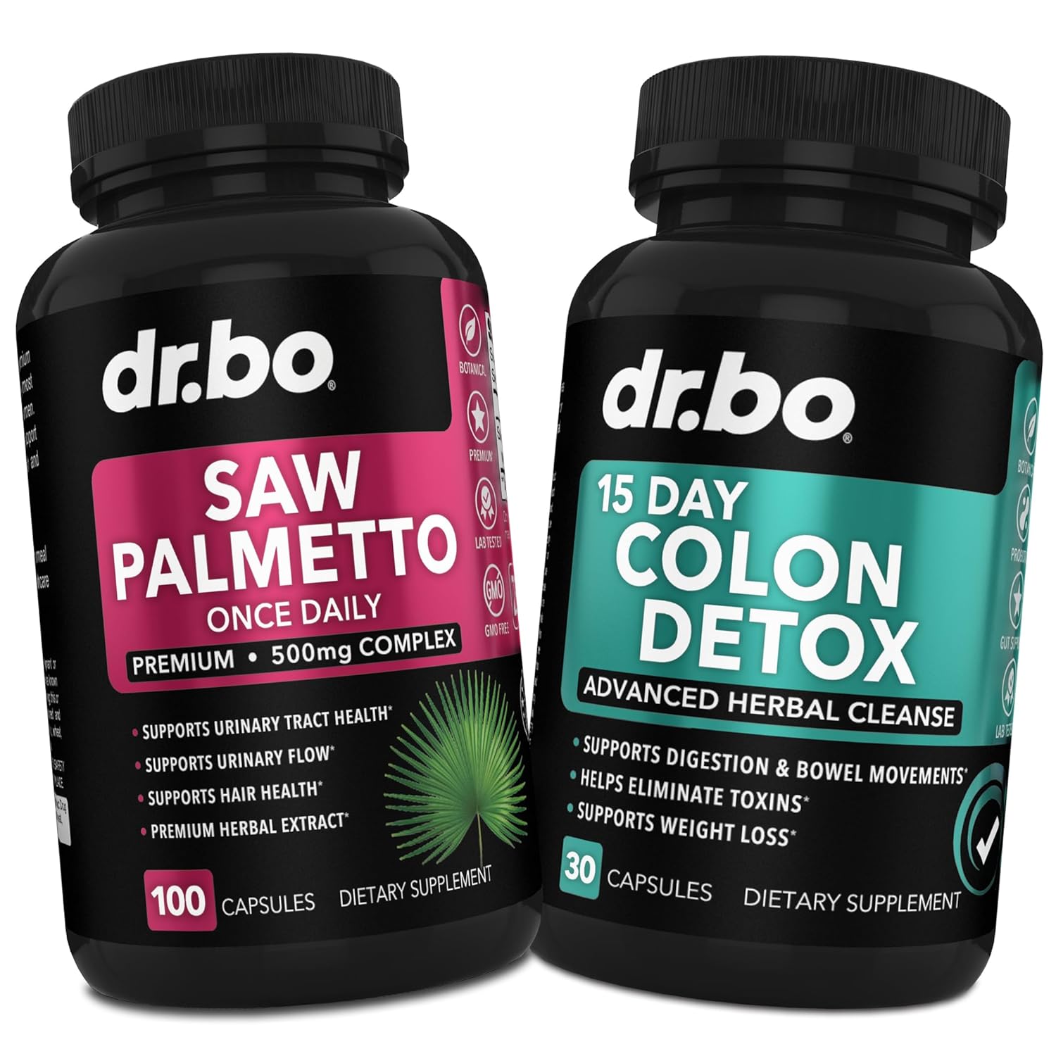 Saw Palmetto for Women Hair Growth & Colon Cleanse Combo - DHT Blocker Supplement with 15 Day Intestinal Detox - Natural Hair Loss Solution & Digestive Support Capsules