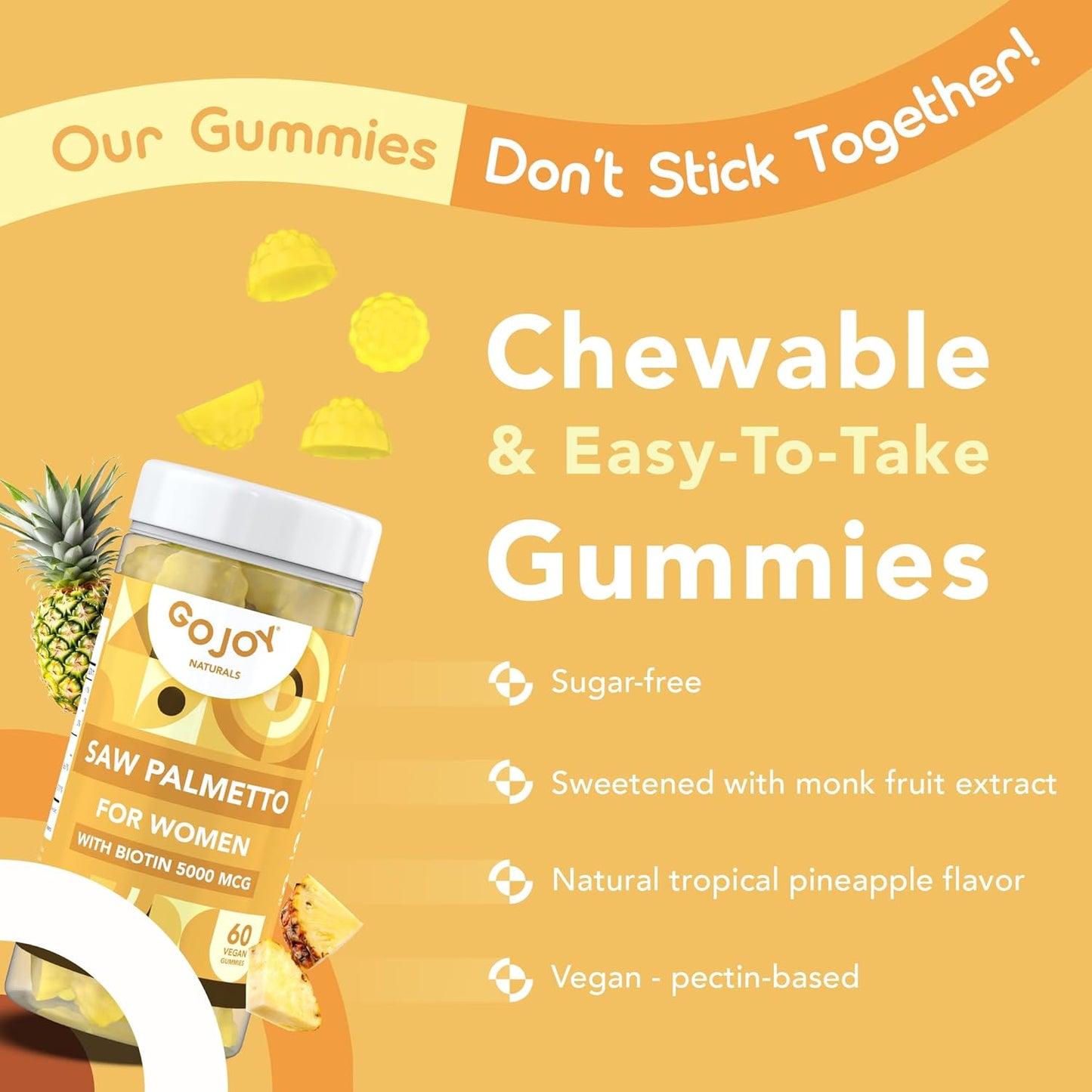 Saw Palmetto Gummies for Women - 500mg with Biotin & Zinc - Non-GMO, Vegan, Gluten-Free - 3rd-Party Tested - 30-Day Supply