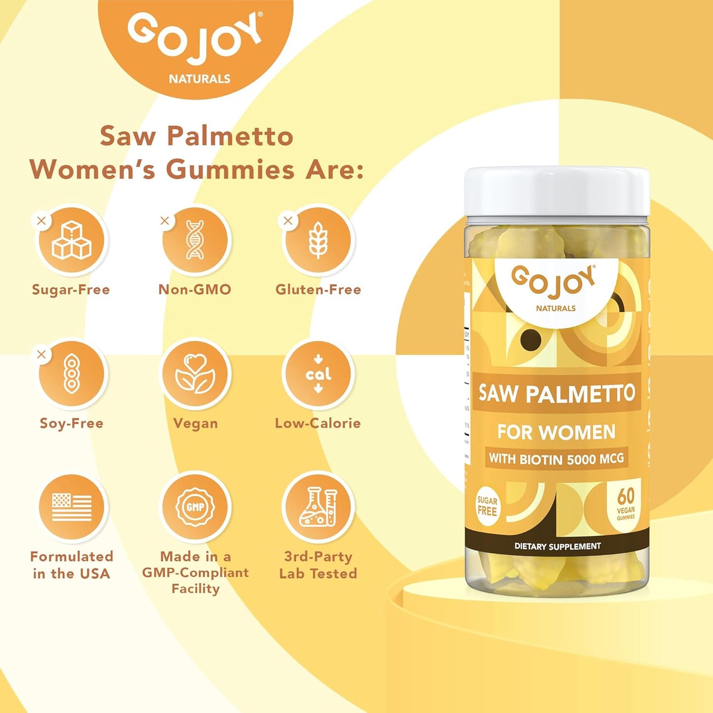 Saw Palmetto Gummies for Women - 500mg with Biotin & Zinc - Non-GMO, Vegan, Gluten-Free - 3rd-Party Tested - 30-Day Supply