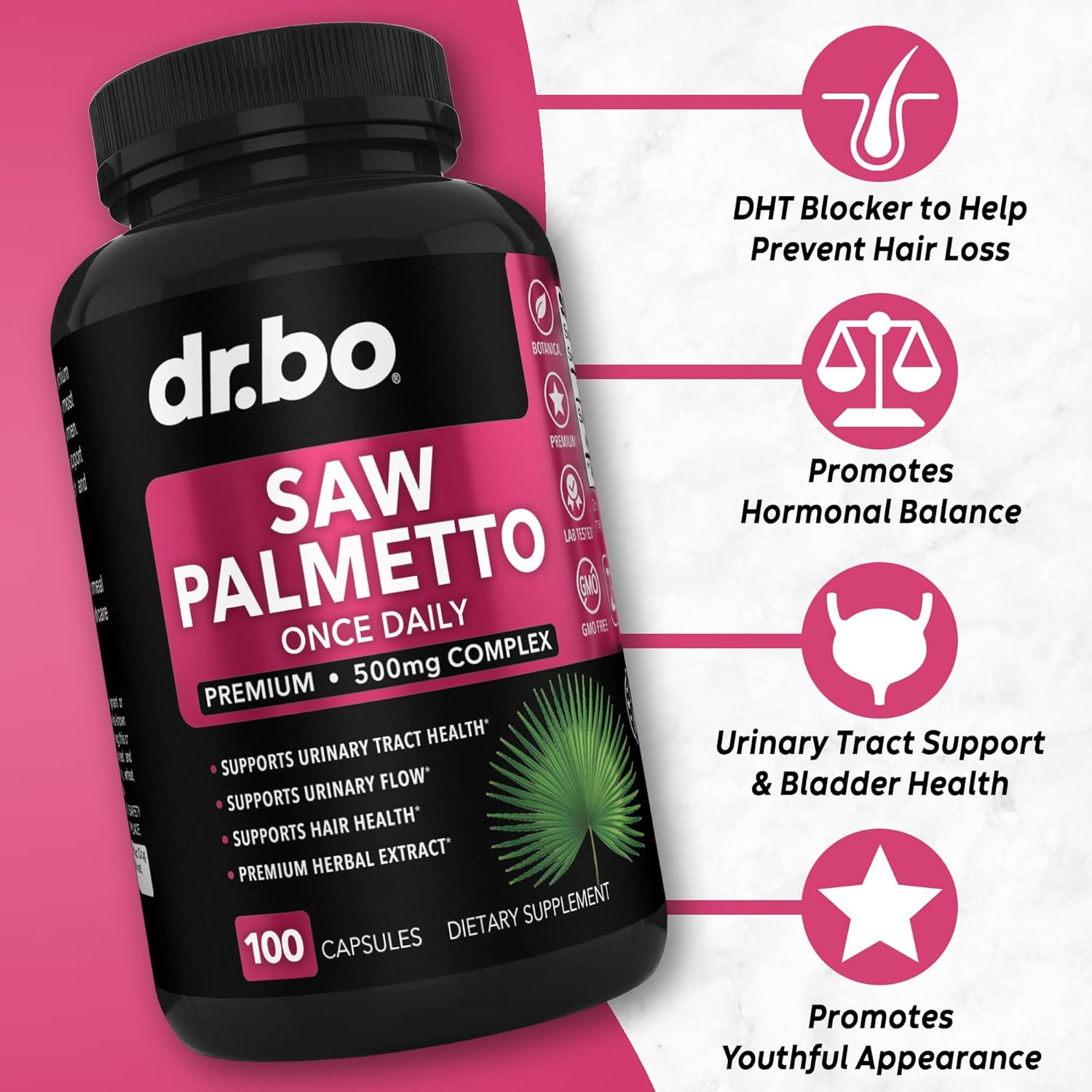 Saw Palmetto Hair Loss Supplement for Men and Women - DHT Blocker for Hair Growth and Prostate Health - Bladder Support Capsules