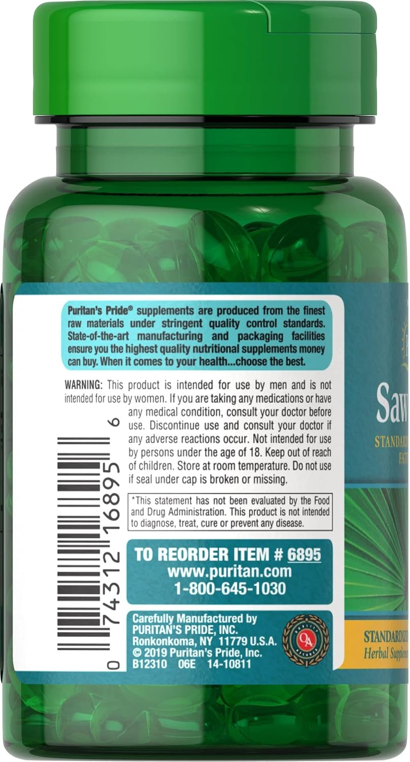 Saw Palmetto Standardized Extract Softgels 160mg - 60 Count - Puritan's Pride - Pack of 1