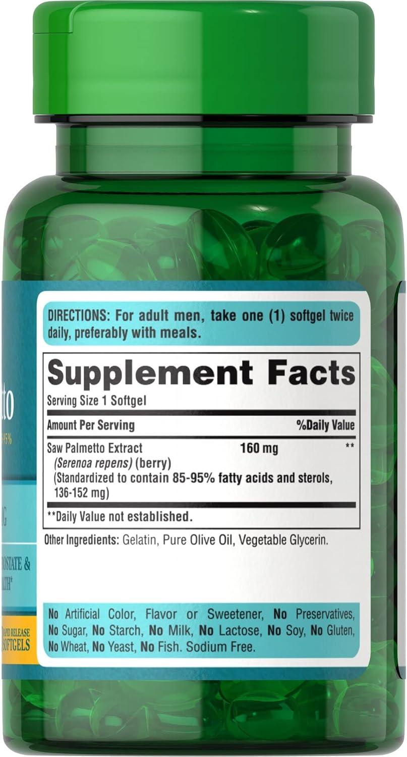 Saw Palmetto Standardized Extract Softgels 160mg - 60 Count - Puritan's Pride - Pack of 1