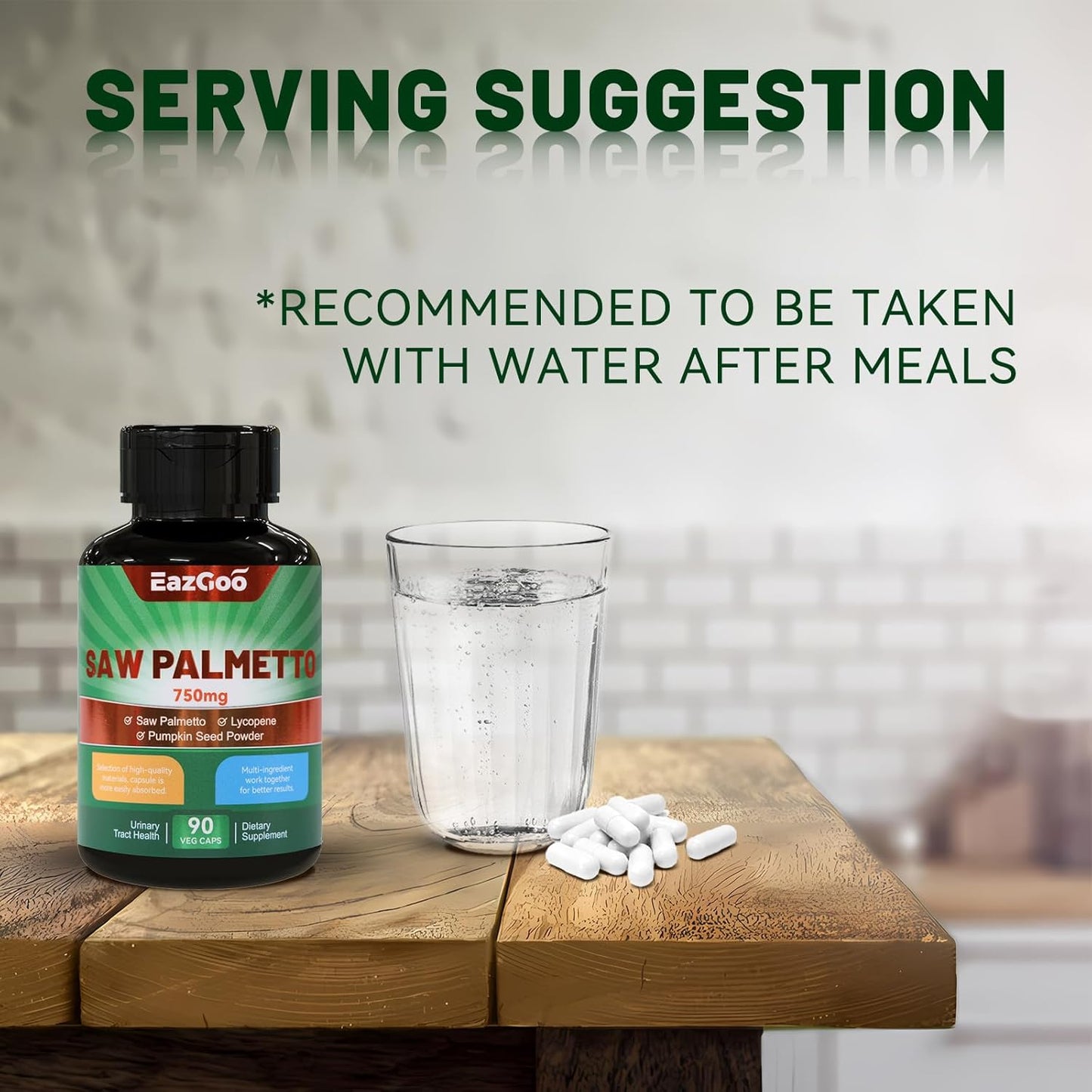 Saw Palmetto Supplement 750mg with Lycopene & Pumpkin Seed Powder - 90 Capsules for Men and Women - Non-GMO, Gluten Free & Vegan