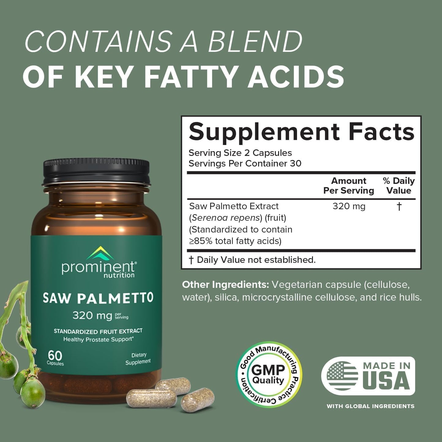 Saw Palmetto Supplement for Men's Prostate Health - Prominent Nutrition, 160mg, 30 Day Supply