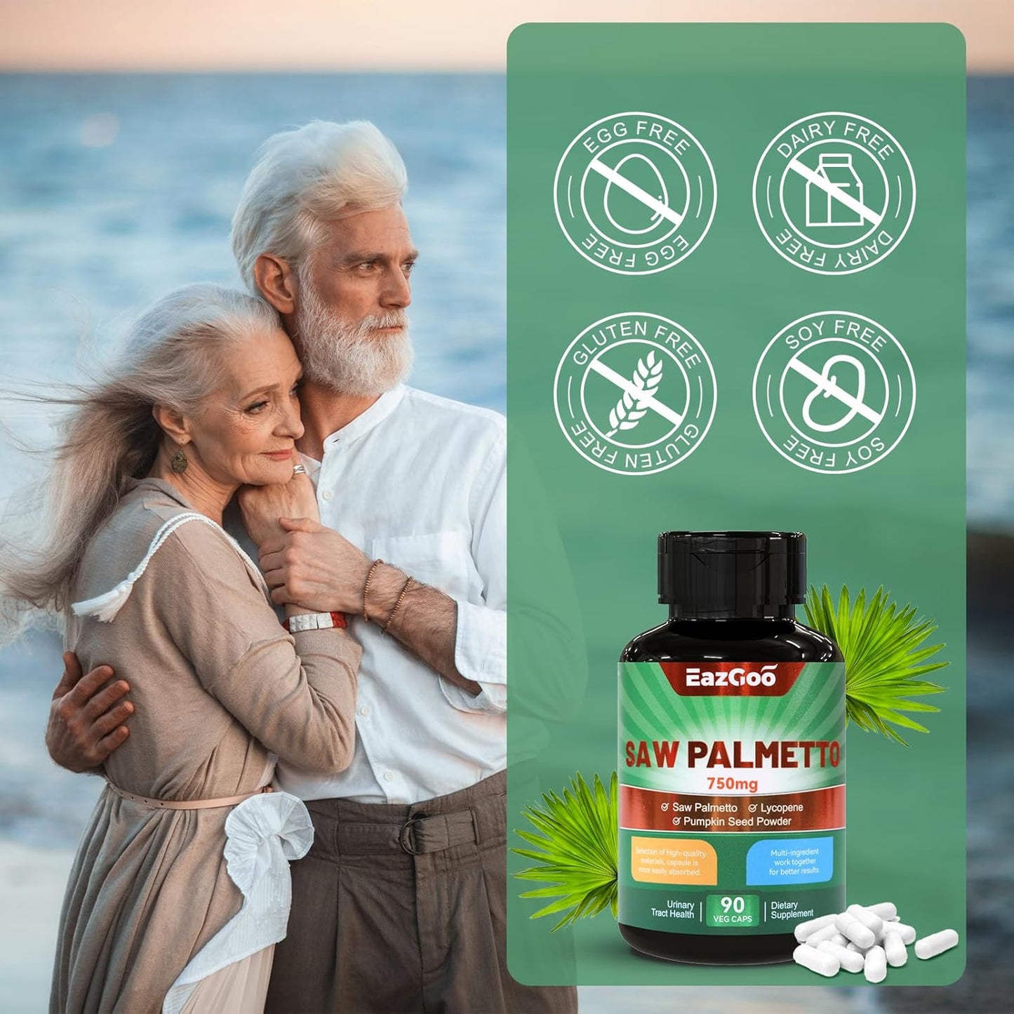 Saw Palmetto Supplement with Lycopene & Pumpkin Seed Powder for Men & Women - 90 Capsules (Pack of 2) - Non-GMO, Gluten-Free, Vegan - 750mg Extract