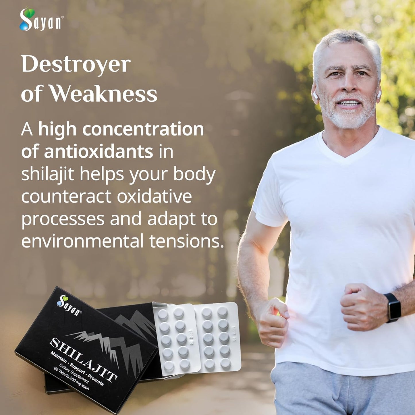 Sayan High-Potency 100% Pure Shilajit Tablets with 12,000mg Supplement - 60 Tablets, 85+ Trace Minerals - Lab-Tested for Purity - 1-2 Month Supply