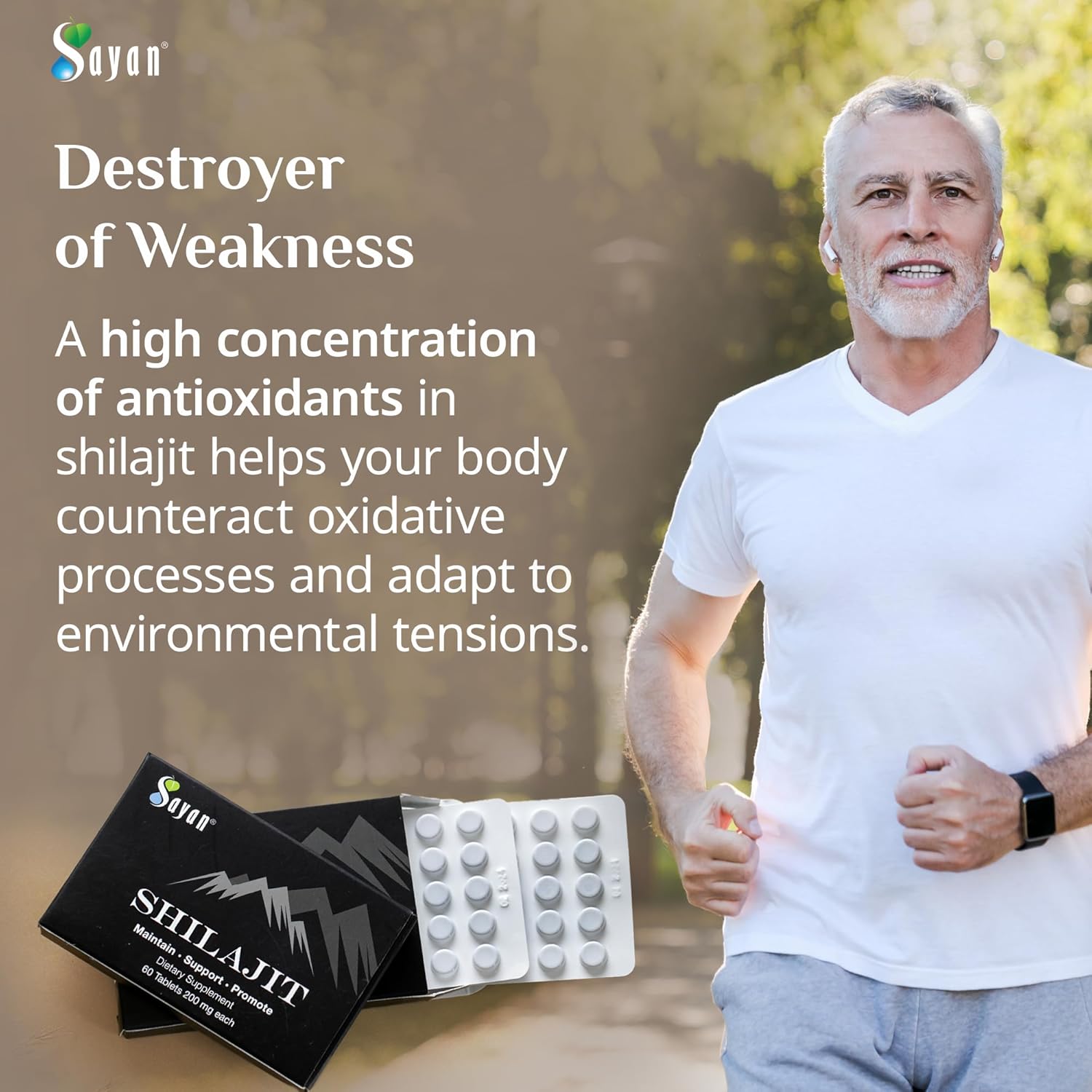 Sayan High-Potency 100% Pure Shilajit Tablets with 12,000mg Supplement - 60 Tablets, 85+ Trace Minerals - Lab-Tested for Purity - 1-2 Month Supply