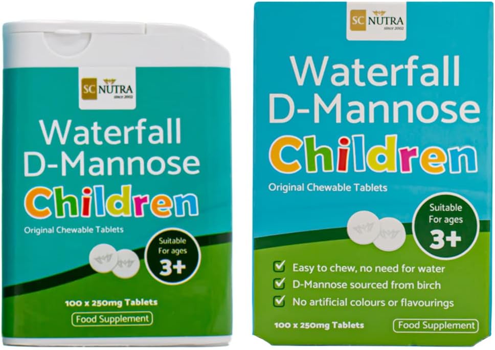 SC Nutra Waterfall D-Mannose Children Tablets - 100 Count | 250mg | Vegan | No Artificial Colors & Flavors | Melt in Mouth
