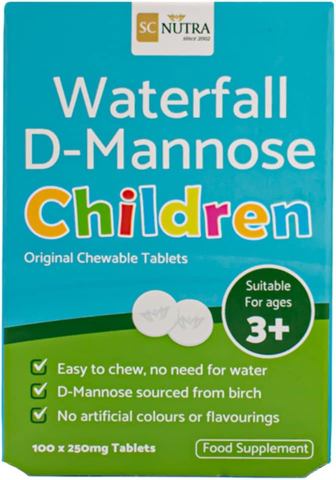 SC Nutra Waterfall D-Mannose Children Tablets - 100 Count | 250mg | Vegan | No Artificial Colors & Flavors | Melt in Mouth
