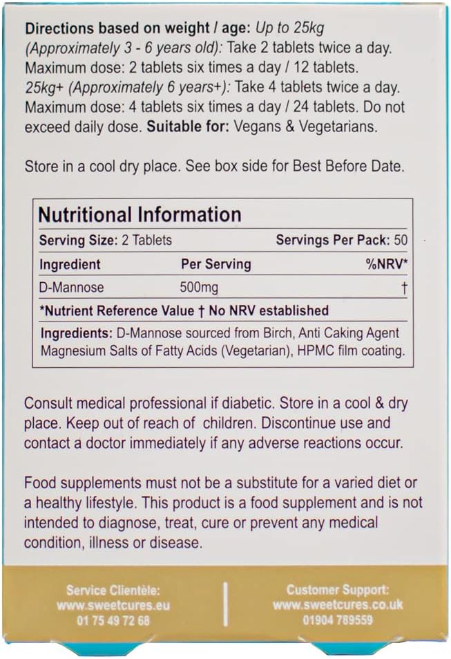 SC Nutra Waterfall D-Mannose Children Tablets - 100 Count | 250mg | Vegan | No Artificial Colors & Flavors | Melt in Mouth
