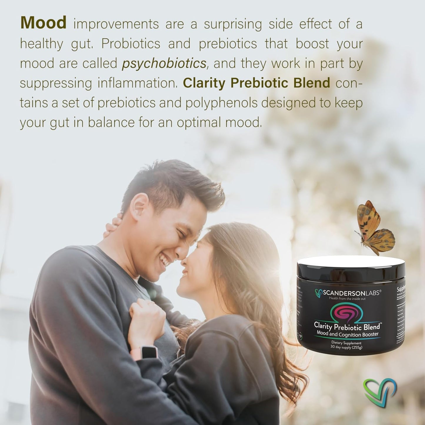 Scanderson Labs Clarity Prebiotic Blend - Gut and Mood Optimization, Vegan, Soy-Free, Gluten-Free, Non-GMO - 30-Day Supply - Easy to Use