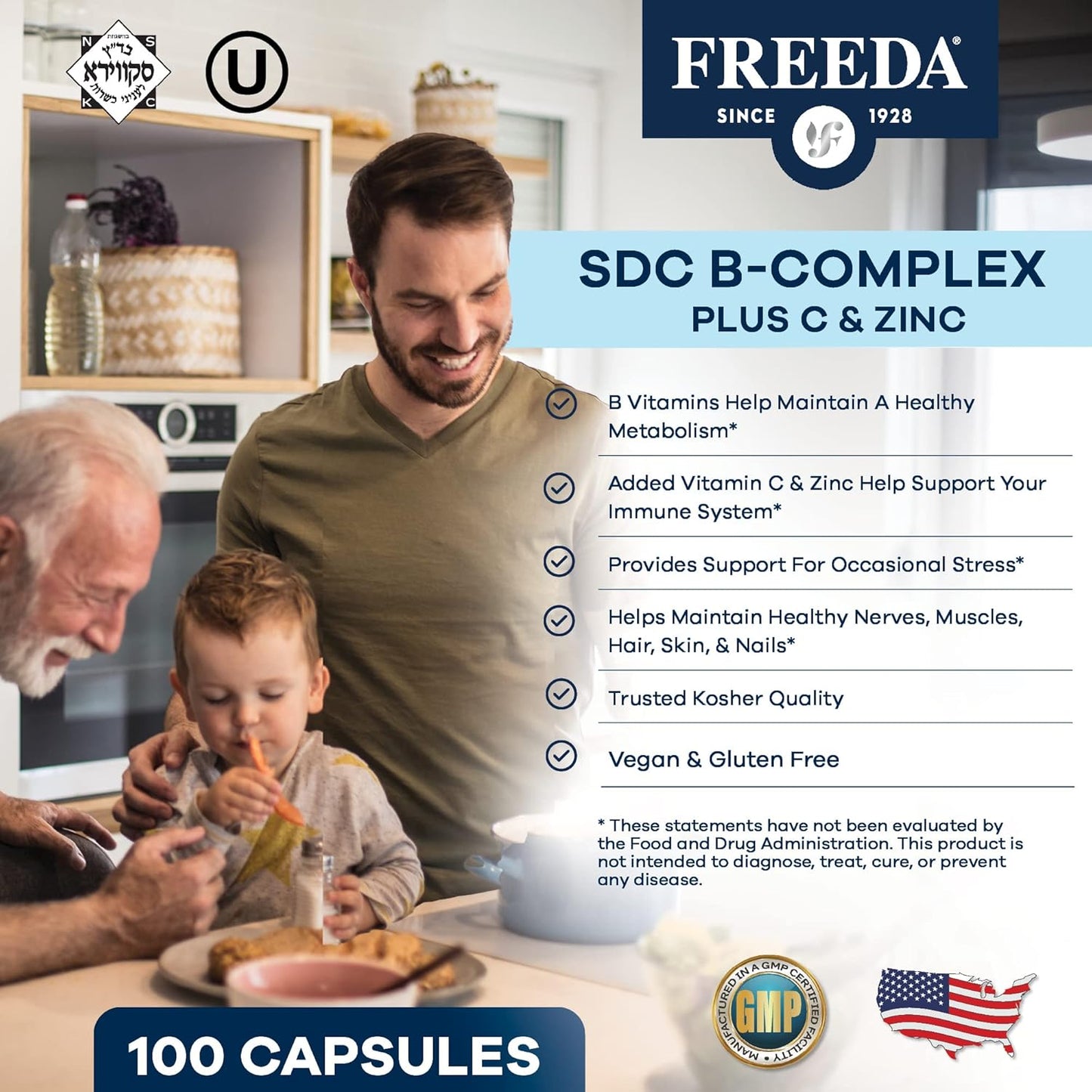 SCD Legal Vitamin B Complex with Vitamin C, Zinc - 250 Vegetarian Capsules - Daily Health Support for SCD Diet Followers