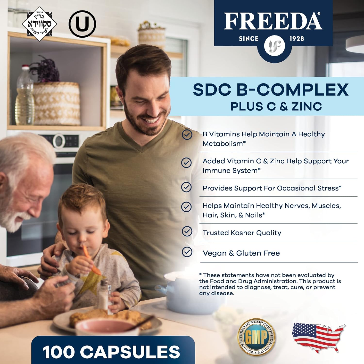 SCD Legal Vitamin B Complex with Vitamin C, Zinc - 250 Vegetarian Capsules - Daily Health Support for SCD Diet Followers