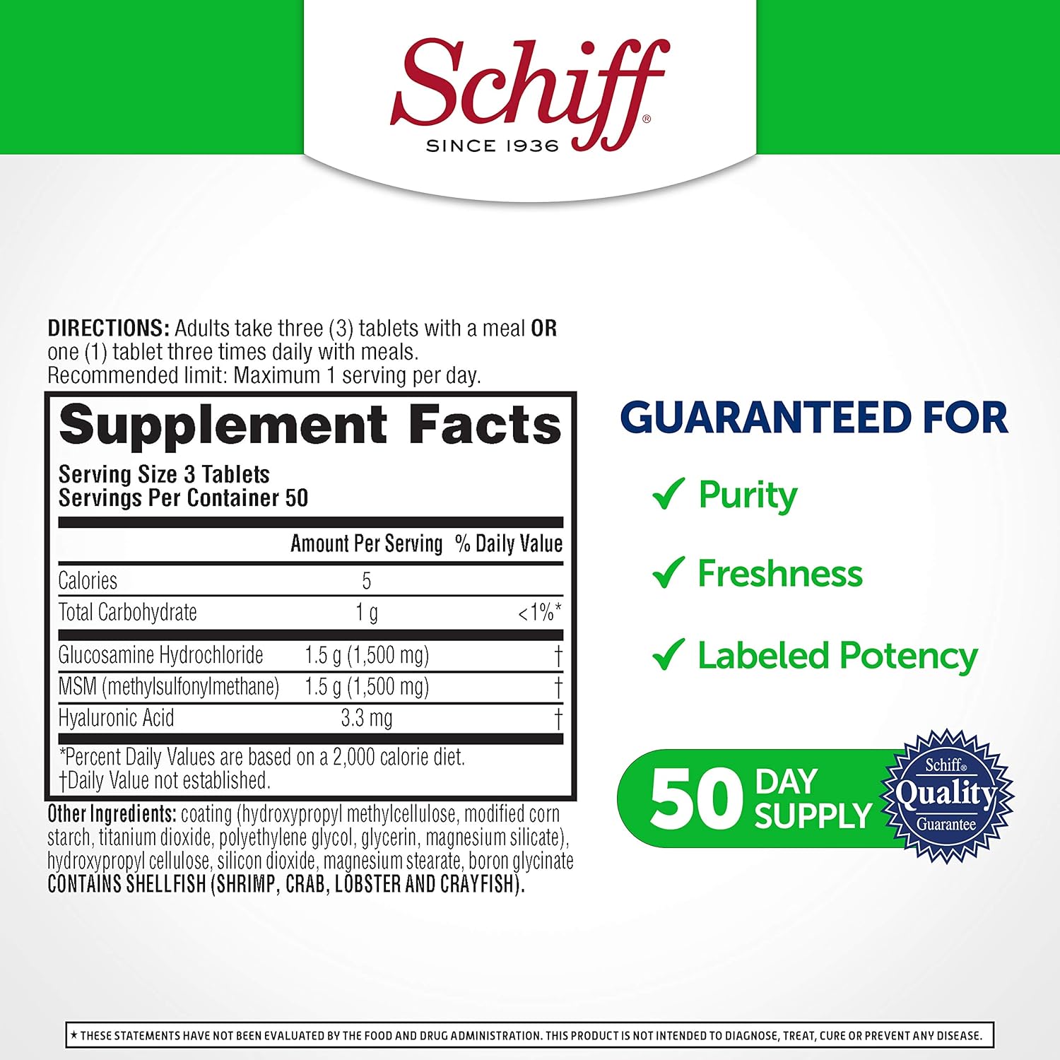 Schiff Glucosamine 1500mg Plus MSM, Hyaluronic Acid Joint Supplement - 750 Tablets Pack
