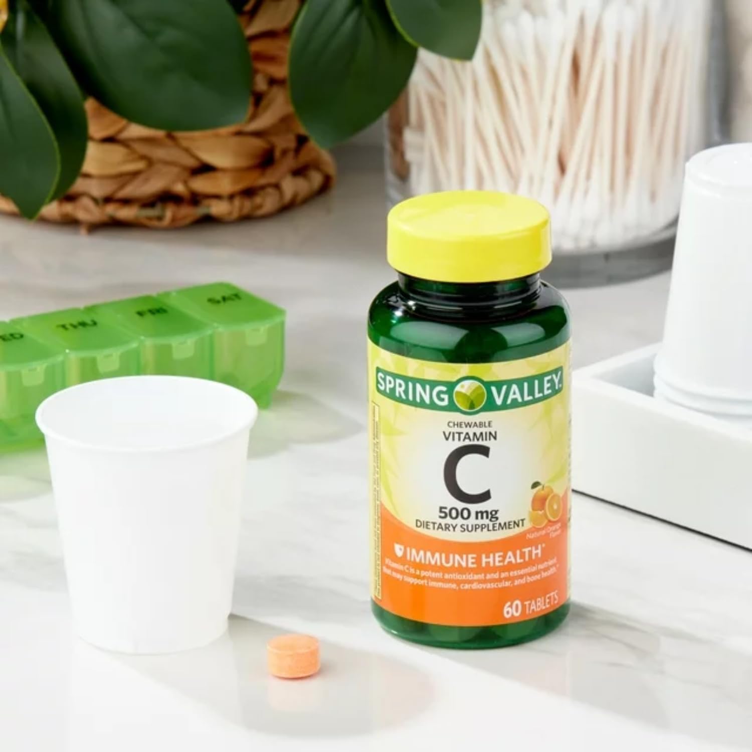 Schmidt Empire Spring Valley Orange Chewable Vitamin C Tablets 500mg - Immune Health Supplement, 60 Count