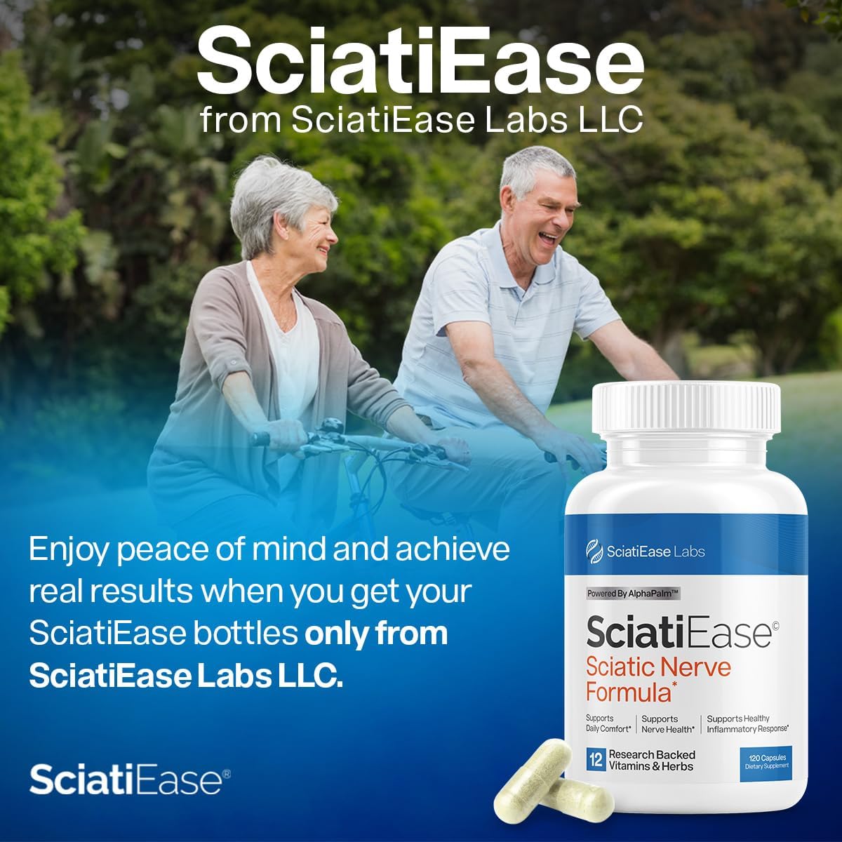 SciatiEase Supplement for Sciatic Nerve Health - Nerve Support Formula with AlphaPalm, Pea, Vitamin B Complex, Alpha Lipoic Acid - 120 Capsules