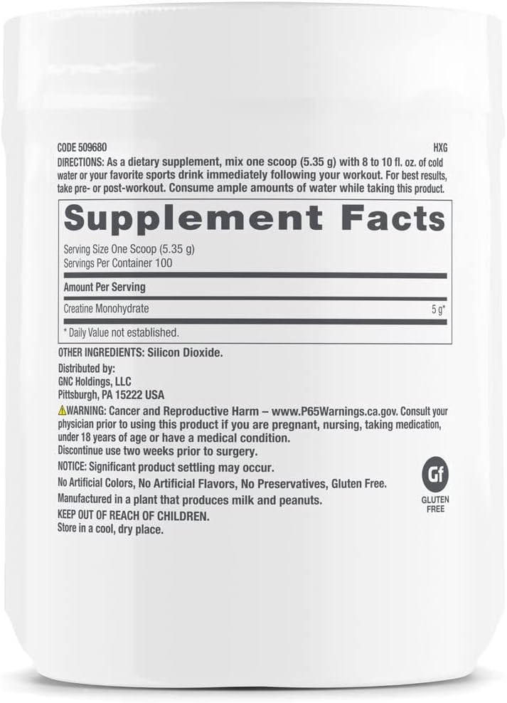 Science-Backed GNC Pro Performance Creatine Monohydrate Powder - 100 Servings | Enhances Athletic Performance and Muscle Fuel | Free of Banned Substances