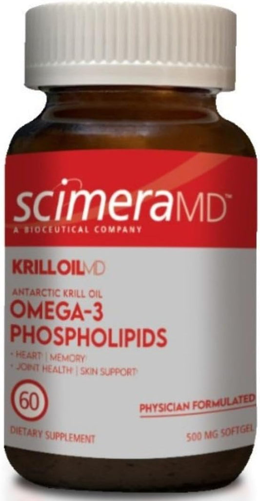 ScimeraMD® Krill OilMD: Antarctic Omega 3 DHA EPA Supplement with Astaxanthin for Heart, Brain, Joint - 60 CT