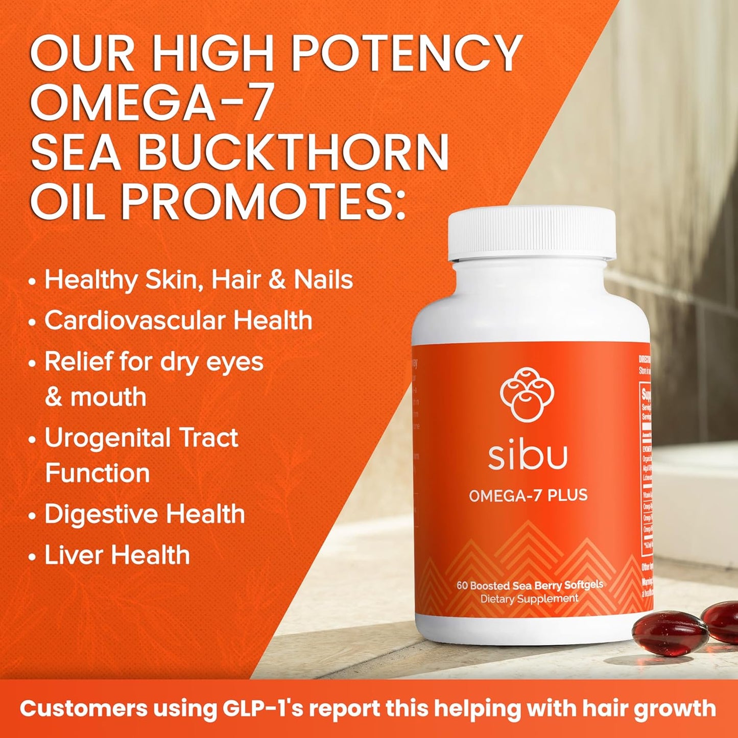Sea Buckthorn Oil & Plant-Based Vitamin D3 Softgels - Omega-7, Omega-3 DHA (60ct)