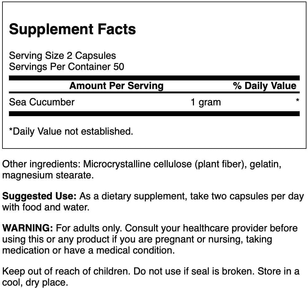 Sea Cucumber Supplement for Joint Health & Mobility - Supports Cartilage Protection & Connective Tissue - 100 Capsules, 500mg