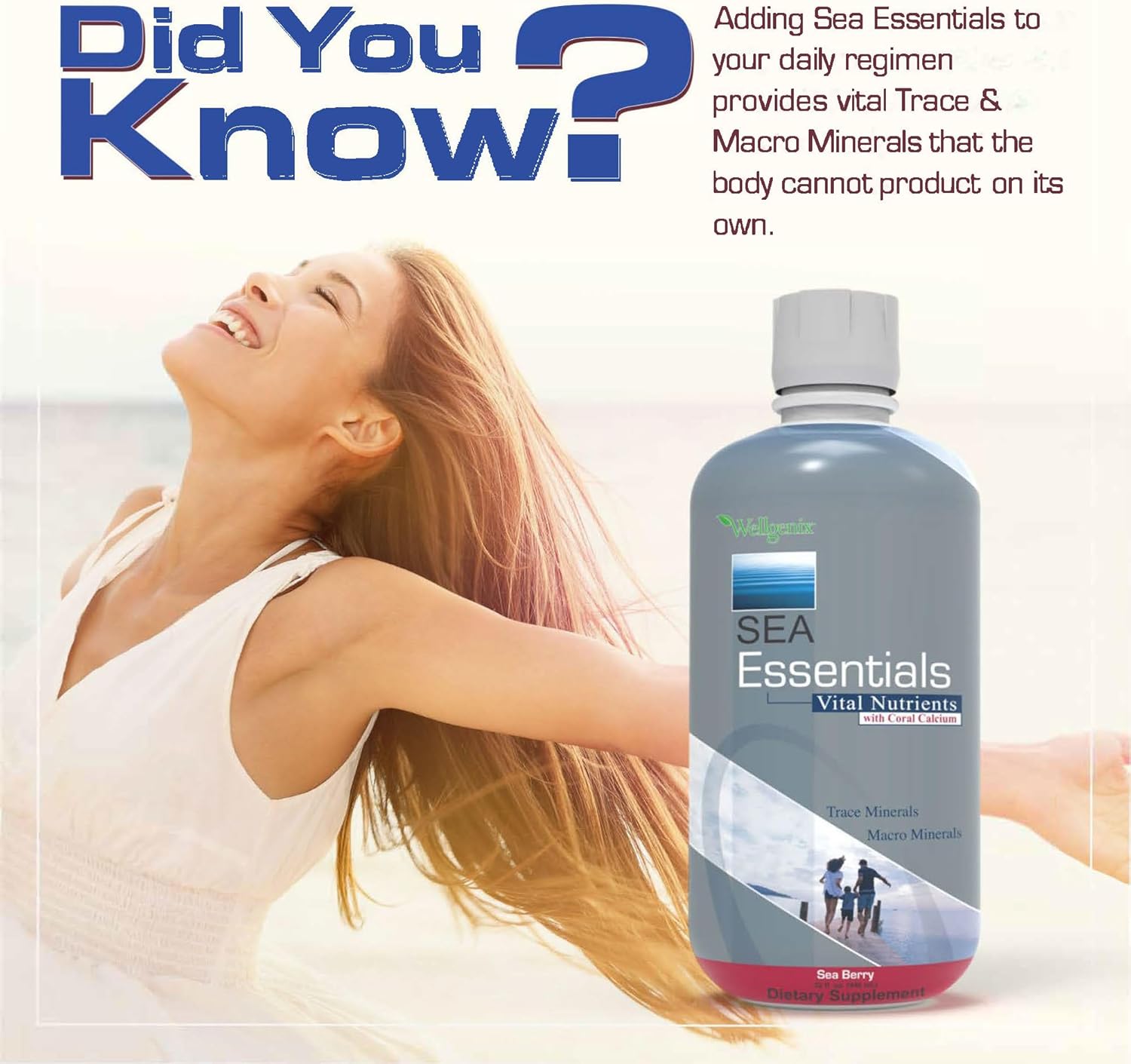 Sea Essentials Liquid Multivitamin Supplement with Coral Calcium, Trace Minerals - Sea Berry Flavor, 32 Fl Oz (Pack of 2) - Men, Women, Adults, Kids - Daily 1 Oz Dose