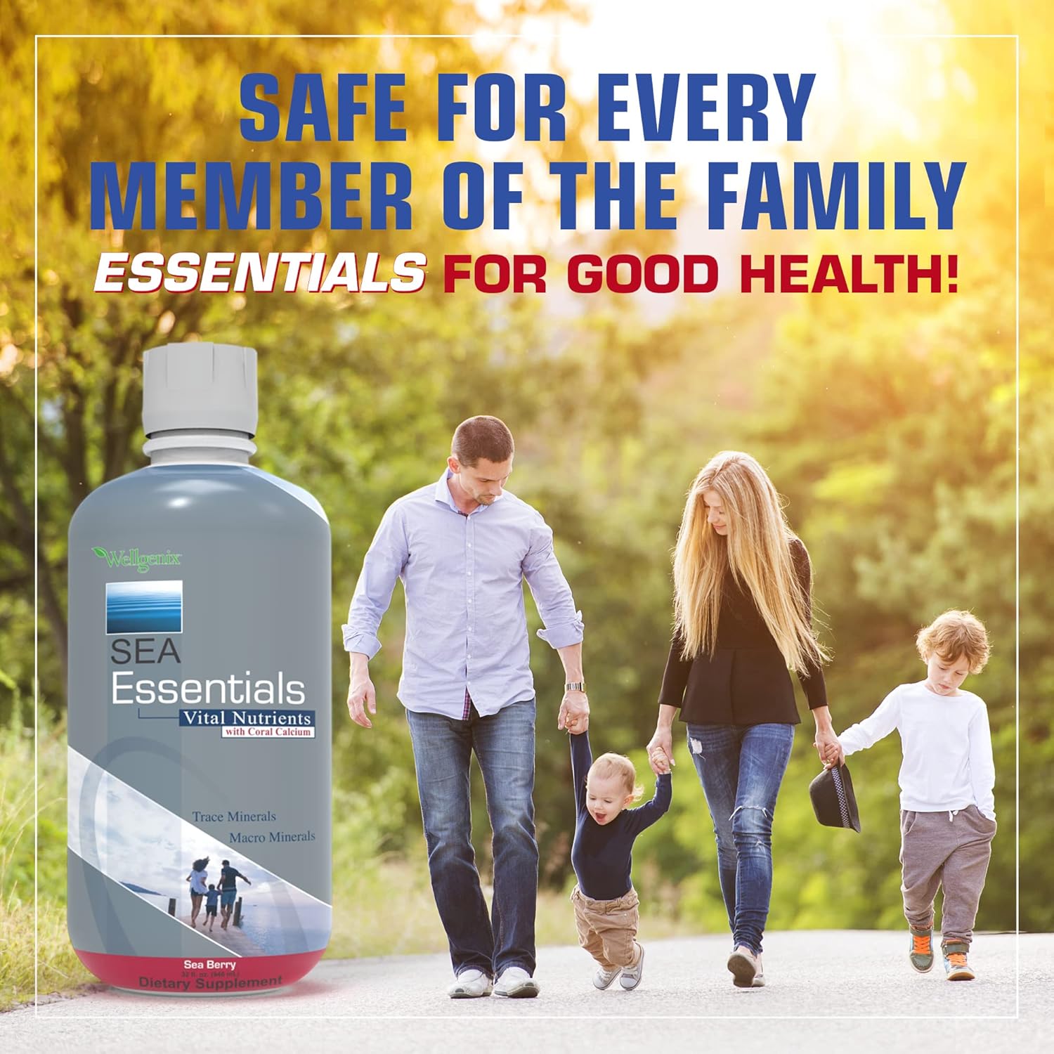 Sea Essentials Liquid Multivitamin Supplement with Coral Calcium, Trace Minerals - Sea Berry Flavor, 32 Fl Oz (Pack of 2) - Men, Women, Adults, Kids - Daily 1 Oz Dose