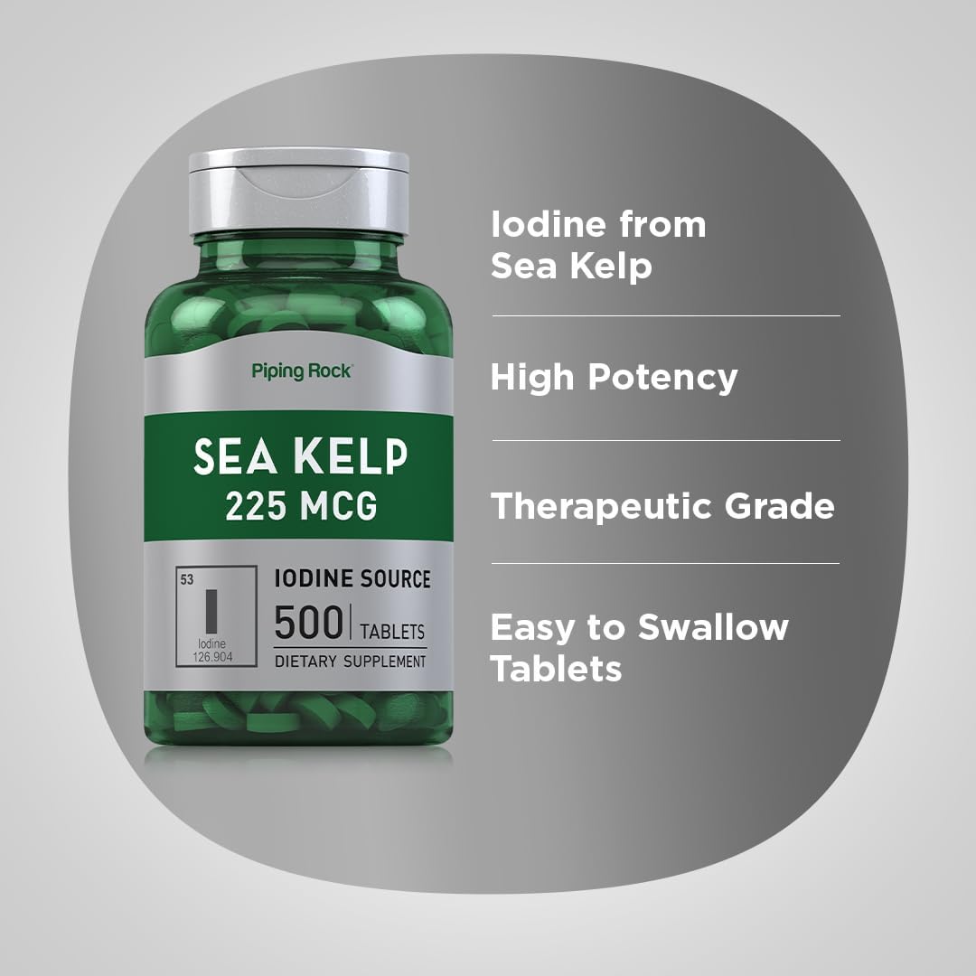 Sea Kelp Supplements 225mcg 500 Tablets Non-GMO Gluten Free by Piping Rock