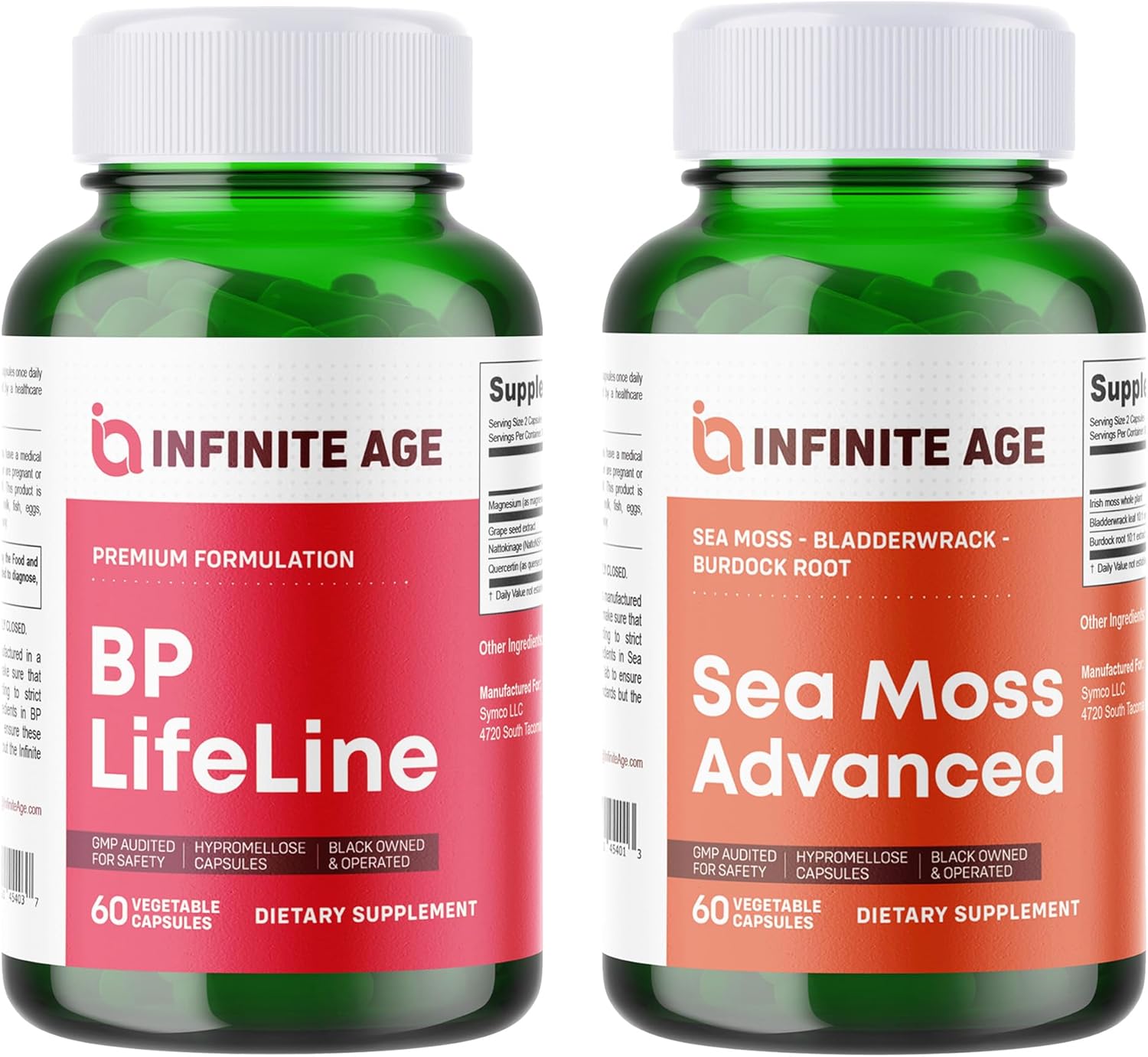 Sea Moss Advanced 1250mg + BP Lifeline Heart Health Support Supplement 1030mg Bundle - Made in USA for Infinite Age Wellness
