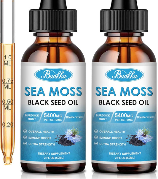 Sea Moss and Black Seed Oil Bundle for Immune Support and Energy Boost, 2 Pack with Burdock Root, Bladderwrack, and Vitamins C & D3