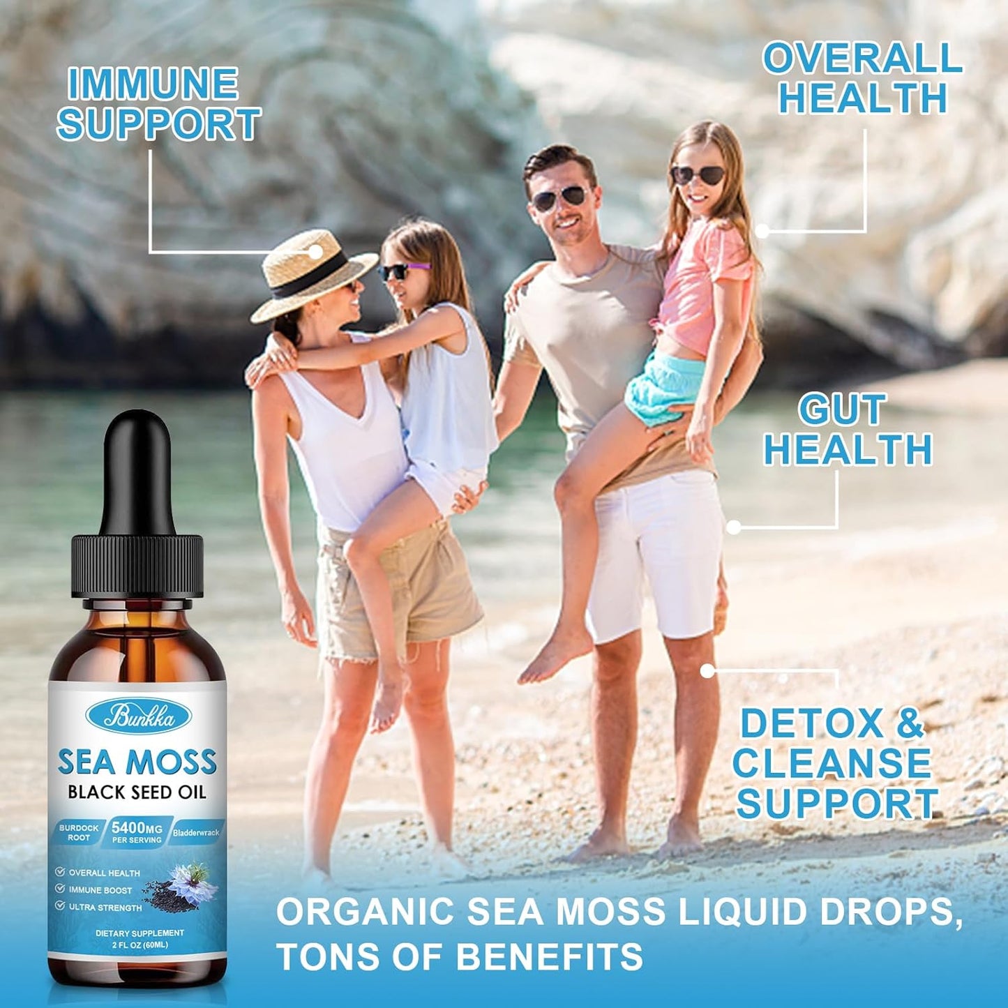 Sea Moss and Black Seed Oil Bundle for Immune Support and Energy Boost, 2 Pack with Burdock Root, Bladderwrack, and Vitamins C & D3
