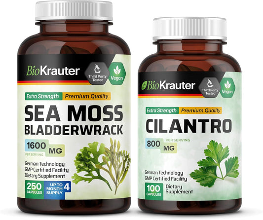 Sea Moss and Cilantro Herbal Supplement Capsules - 350 Capsules Total - BIO KRAUTER