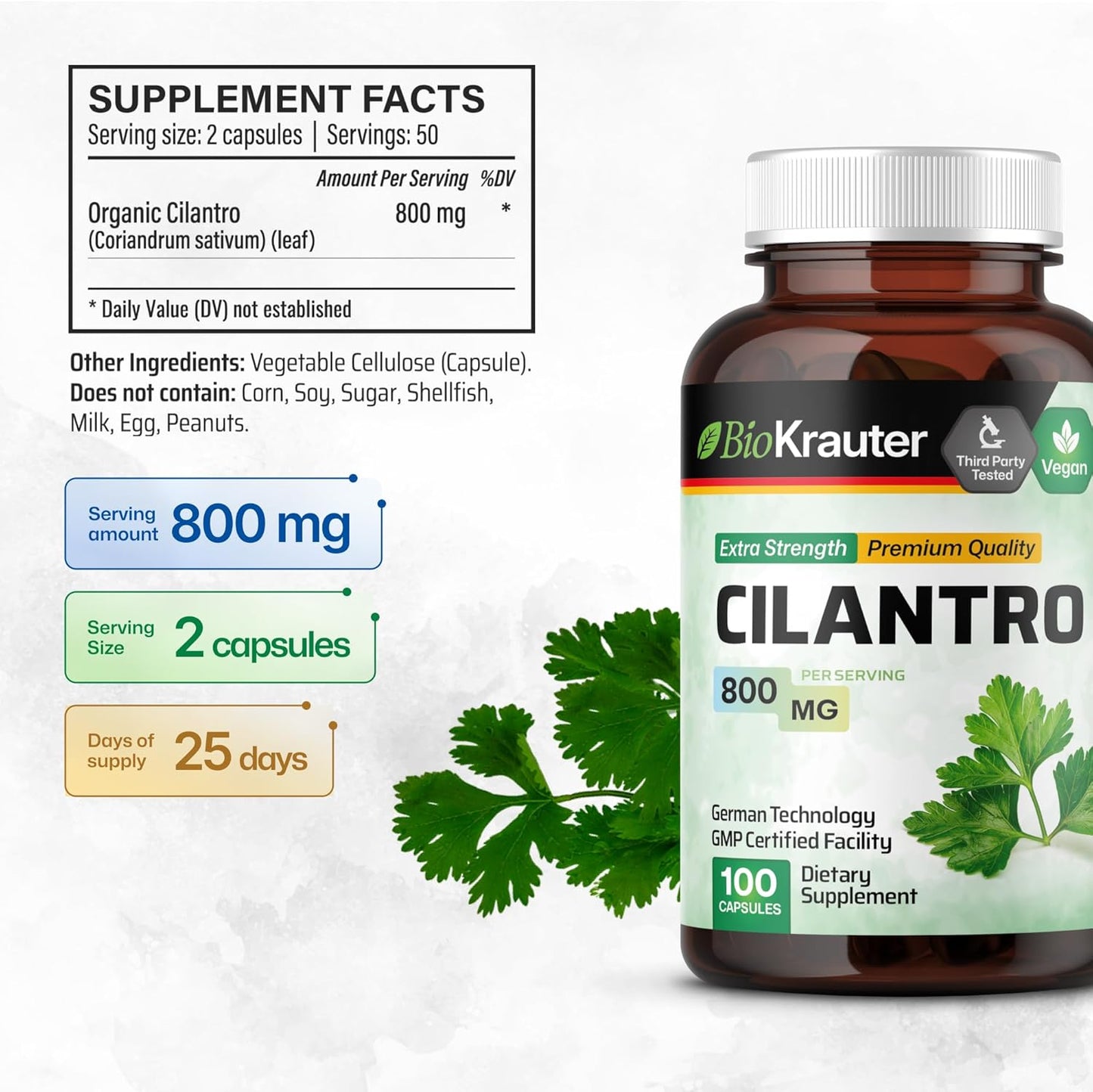 Sea Moss and Cilantro Herbal Supplement Capsules - 350 Capsules Total - BIO KRAUTER